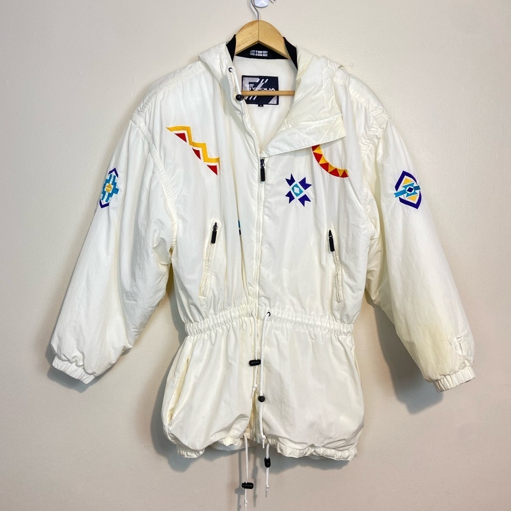 VINTAGE TYROLIA SKIWEAR SOUTHWEST EMBROIDERY CINCHED WAIST 80’s PUFFER JACKET
